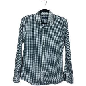 Gap Gingham Long Sleeve Wrinkle Resistant Front Button Shirt Green White Small